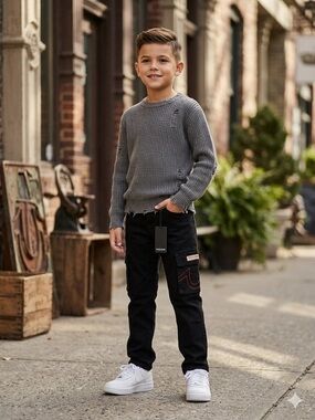 True Religion Boys' Black Jeans with Red Stitching Accent